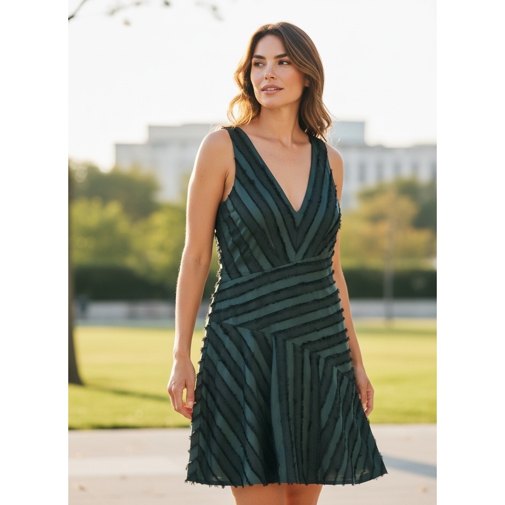 Rebecca Taylor Teal Green Sleeveless V-Neck‎ A-Line Dress